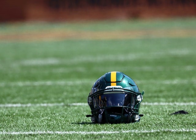 helmet on the fake grass